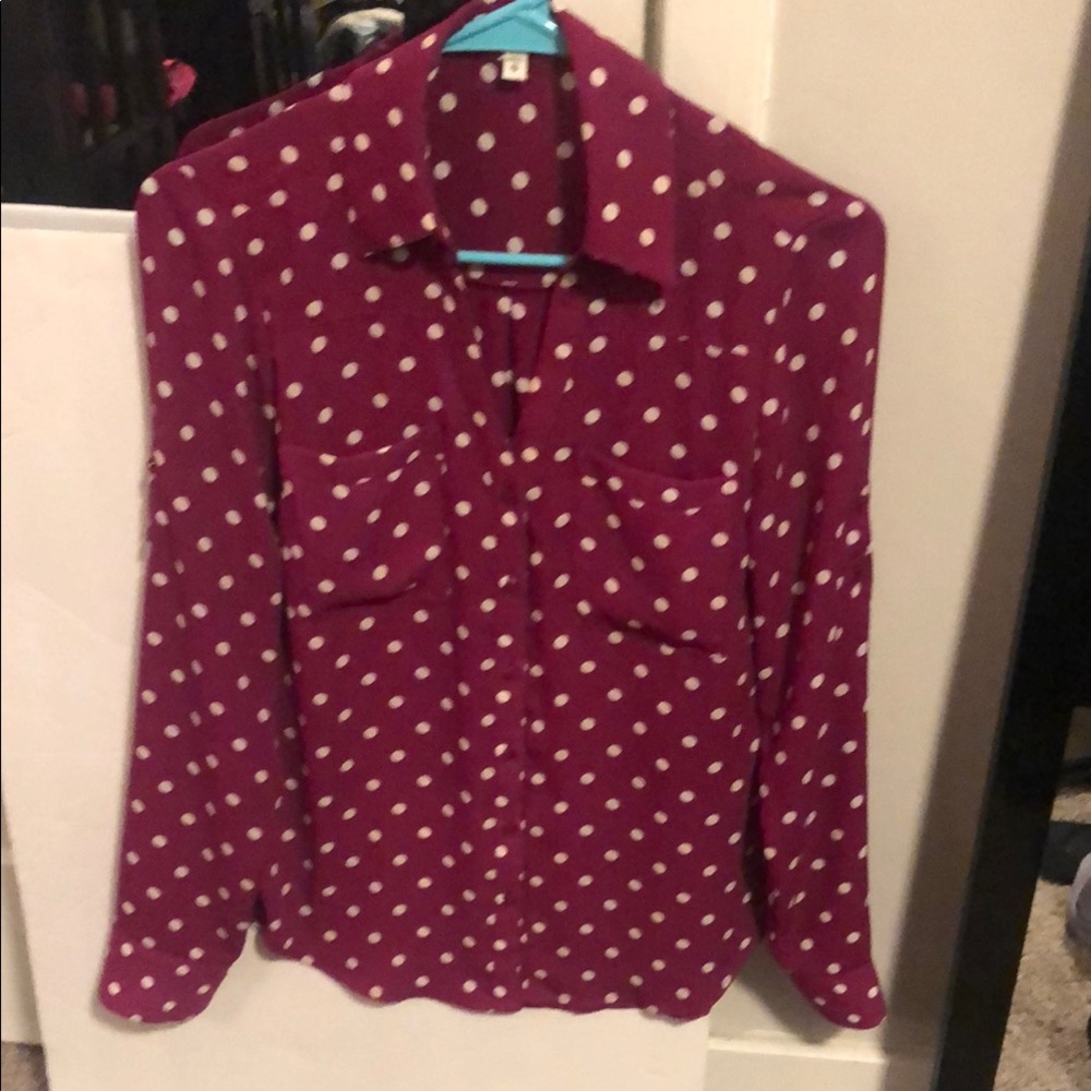 Express Dark Pink Polka Dot Button Down Shirt Notched Collar